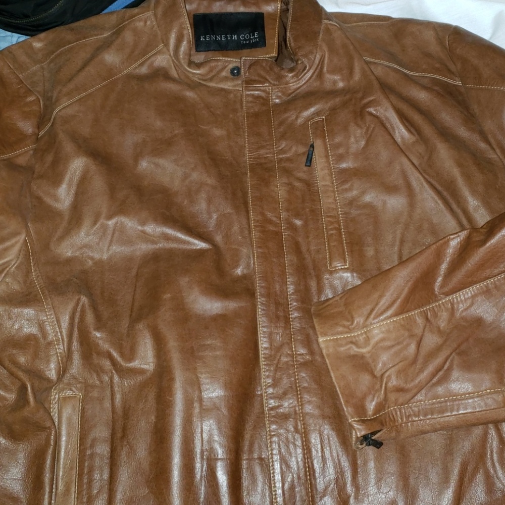 Kenneth Cole leather jacket brown xl
